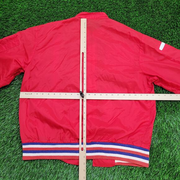 Vintage 80s Hippie MOD Zip Windbreaker Jacket L/XL 23x26 Red - Picture 3 of 13